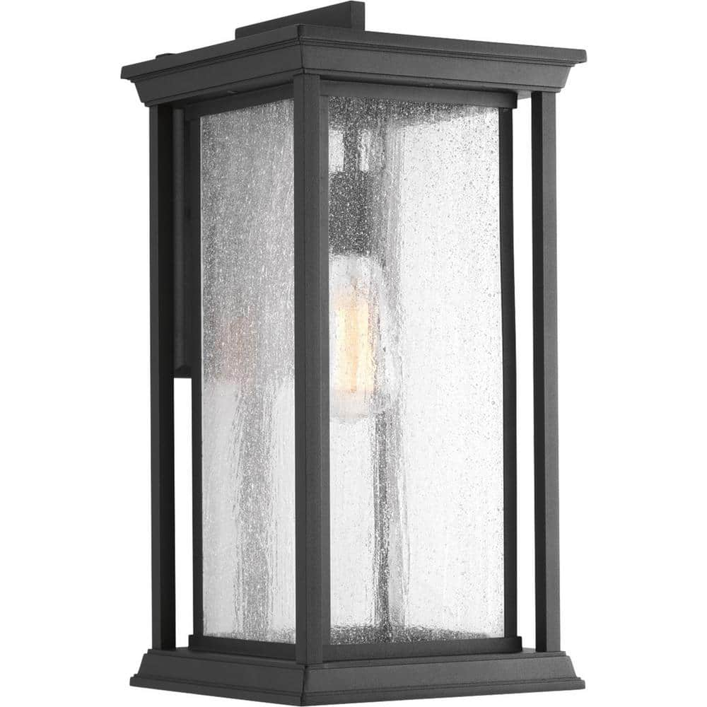 Progress Lighting Endicott Collection 1-Light Textured Black Clear Seeded Glass Craftsman Outdoor Extra-Large Wall Lantern Light