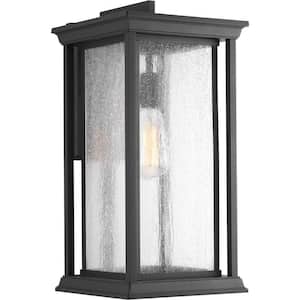 Endicott Collection 1-Light Textured Black Clear Seeded Glass Craftsman Outdoor Extra-Large Wall Lantern Light