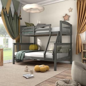 Cyra Gray Twin Over Full Modular Bunk Bed With Guardrails And Ladder