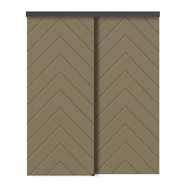 CALHOME 72 in. x 96 in. Hollow Core Olive Green Stained Composite MDF Interior Double Closet Sliding Doors