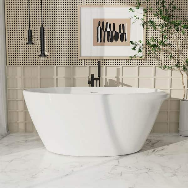 Mokleba Modern 67 in. Acrylic Freestanding Bathtub Soaking SPA Tub with cUPC Certificated in White