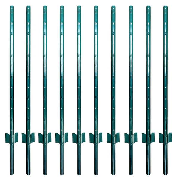 1.2 in. x 3/5 in. x 4 ft. Metal No Dig Garden U Fence Post for Wire Fencing Steel Post for Yard, Green, Pack of 10