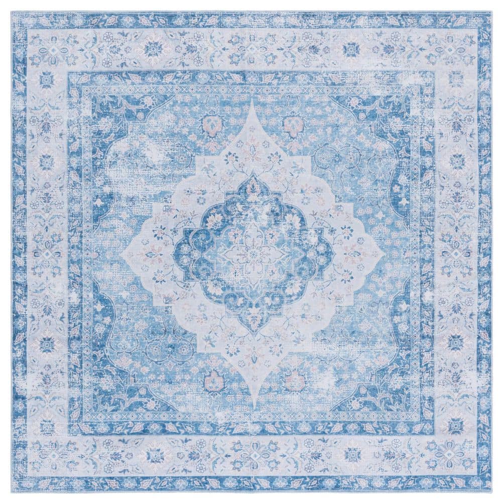 SAFAVIEH Arizona 6 ft. x 6 ft. Light Blue/Blue Machine Washable ...