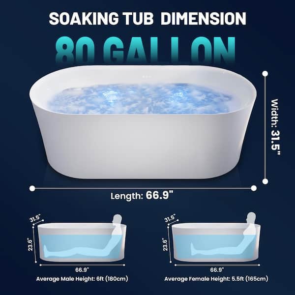 ANZZI Jericho Series 67 in. x 32 in. Flat Bottom Acrylic