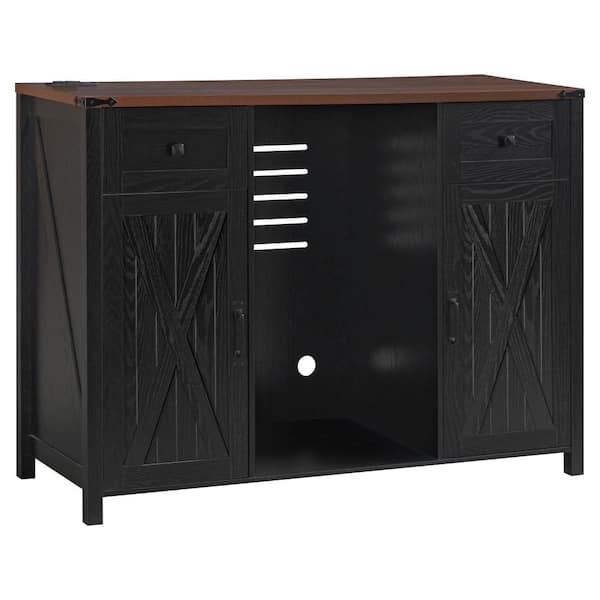 53.2 in. W x 20.9 in. D x 38.4 in. H Farmhouse Fridge Cabinet with Power Outlet, Coffee Bar Cabinet with Storage Space