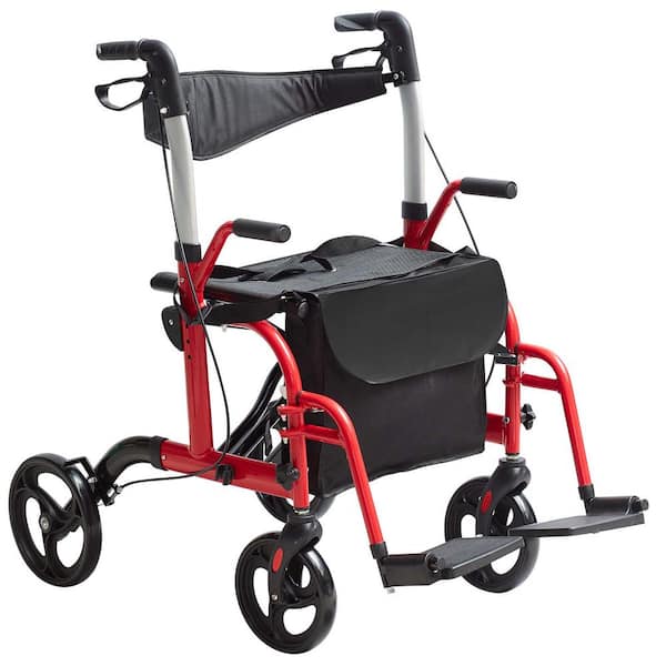 VEVOR 2 in 1 Rollator Walker and Wheelchair 300 Lbs. Loading Mobility Walker with Footrests Adjustable Handle for Senior Red EHYZXQCKJLQ8WW1ZSV0 The Home Depot