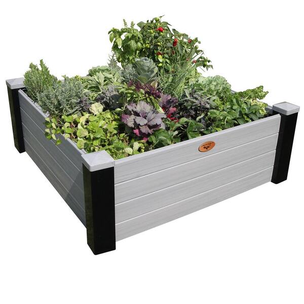 Gronomics 48 in. x 48 in. x 18 in. Maintenance Free Black and Gray Vinyl Raised Garden Bed