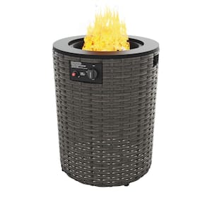 18.9 in. 50000 BTU Gray Round Wicker Propane Fire Pit Table with Metal Tabletop