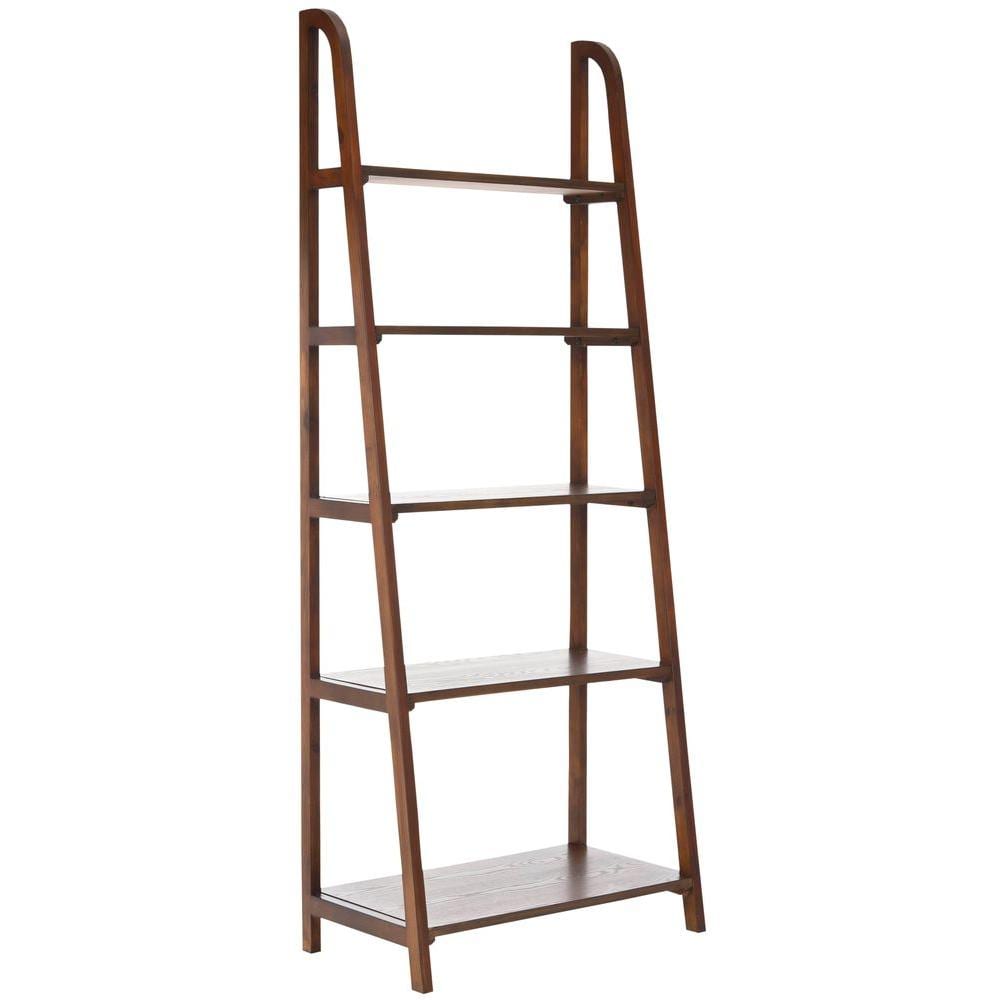 Dark Teak 5-Tier Wall-Leaning Ladder Shelf