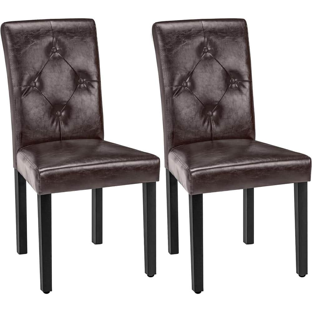 Upholstered Dining Chairs Set, Modern PU Leather and Solid Wood Legs and High Back, Brown Set of 2 price history on PriceWatchPro