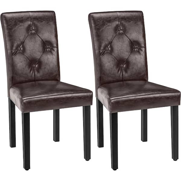 VECELO Upholstered Dining Chairs Set, Modern PU Leather and Solid Wood Legs and High Back, Brown Set of 2