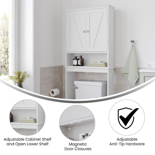 Dulcie 25 in. W x 66 in. H x 9 in. D White Over The Toilet Storage with Adjustable Shelves and Doors