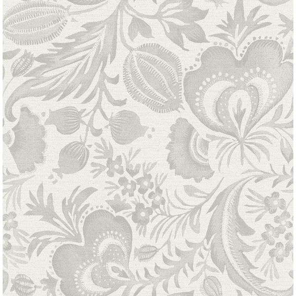 SCOTT LIVING Culver Grey Grey Matte Jacobean Non-Pasted Non-Woven Paper Wallpaper