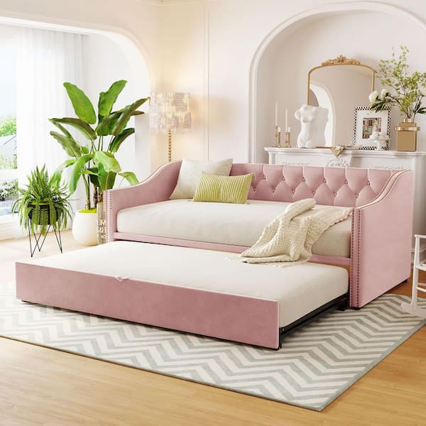 Pink Twin Size Daybed with Pop Up Trundle