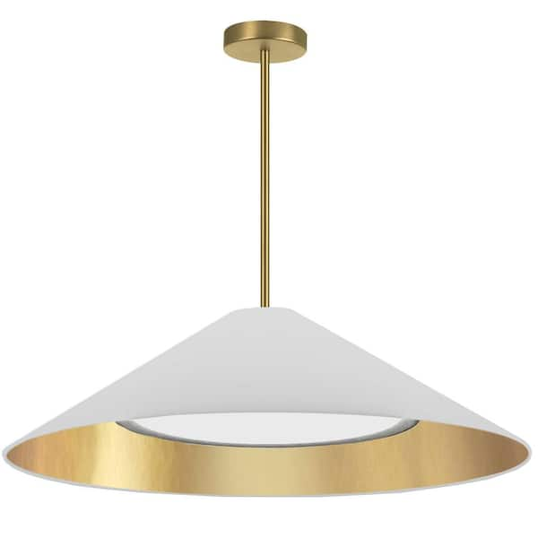 Dainolite Padme 1 Light Aged Brass Shaded Integrated Led Pendant Light With Whitegold Fabric 1924