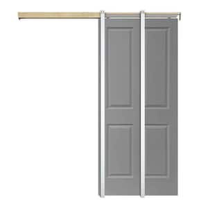 Light Gray 36  in. x 80 in. Painted Composite MDF 4PANEL Interior Sliding Door with Pocket Door Frame and Hardware Kit