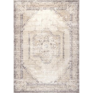 Glenda Machine Washable Faded Medallion Light Gray 5 ft. x 8 ft. Indoor Area Rug