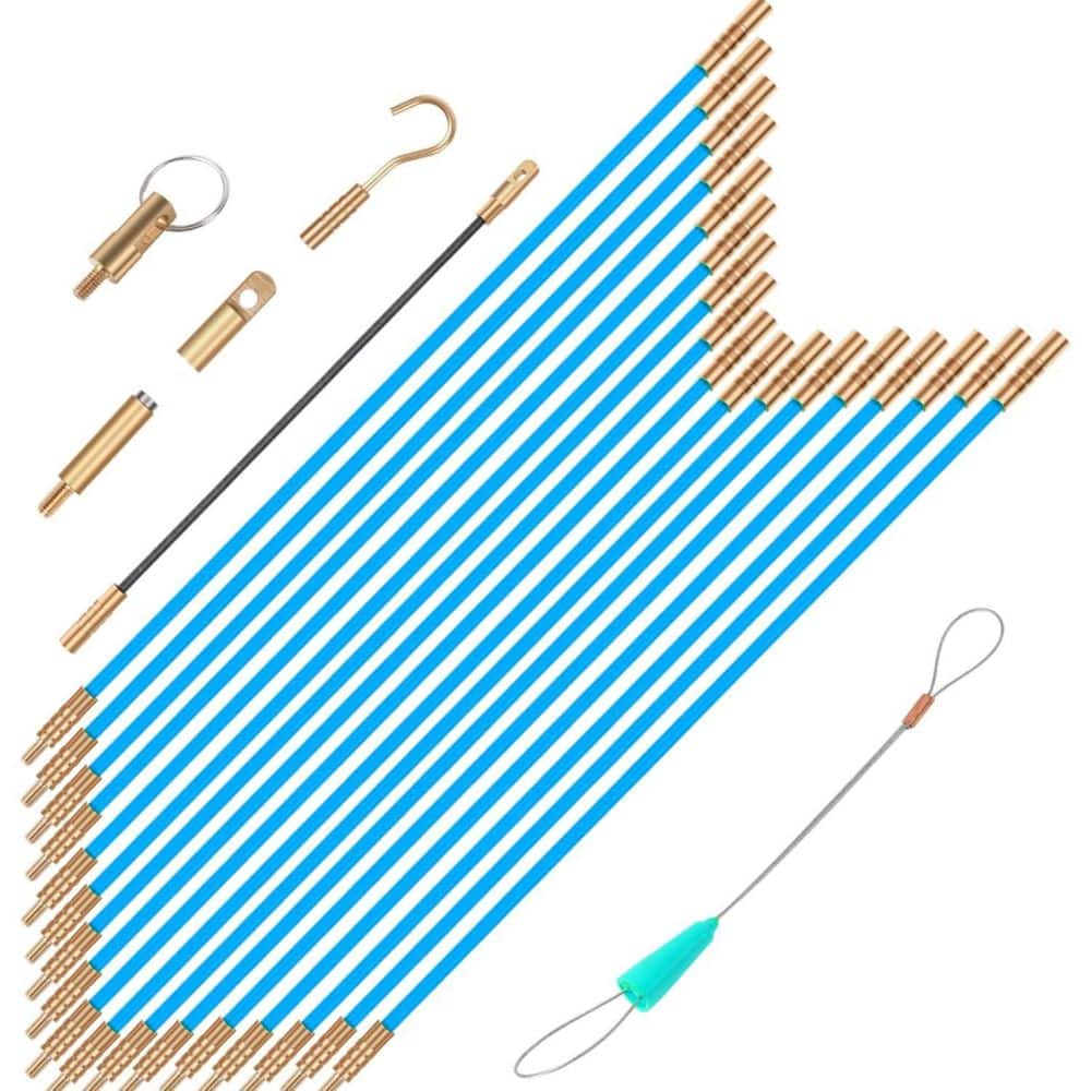 23.8 ft. Fiberglass Electrical Wire Cable Glow Rods Fish Tape Kit with 6 Attachments for Wire Pulling Blue price history on PriceWatchPro