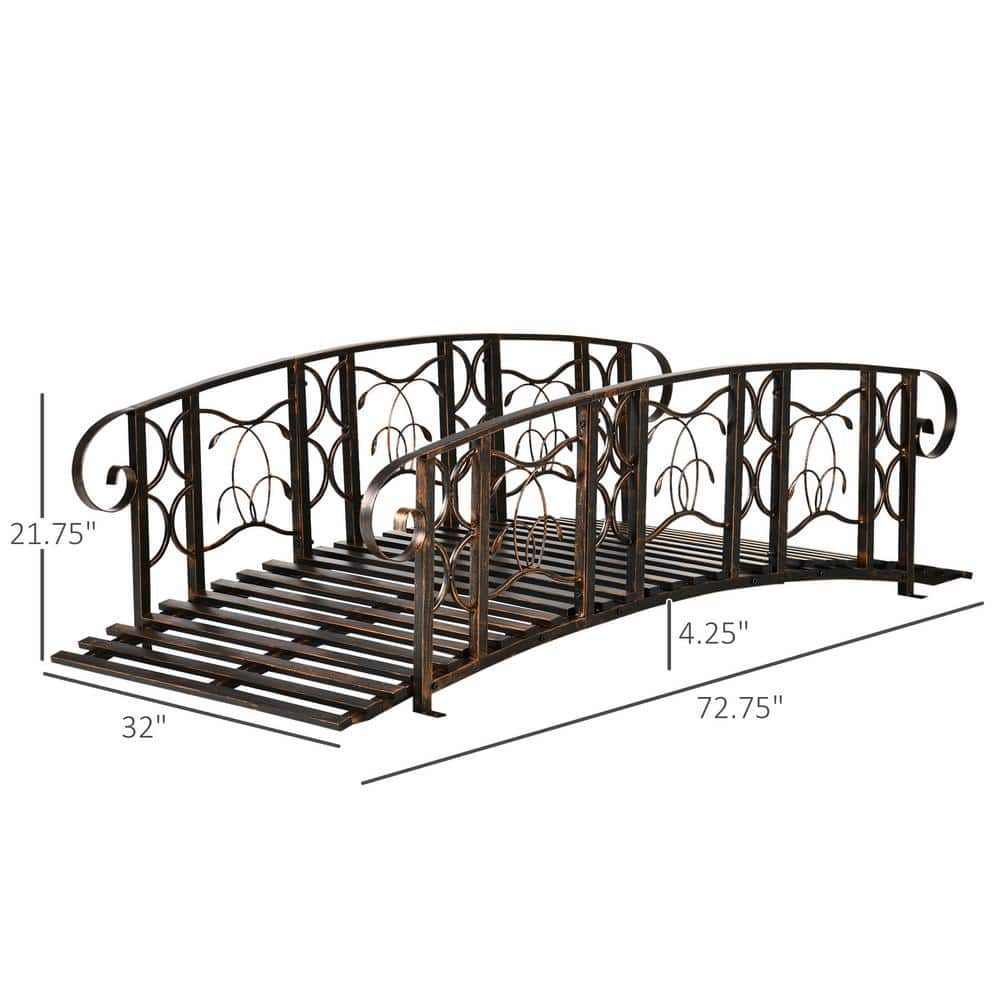 Outsunny 6' Brown Metal Garden Bridge with Safety Siderails