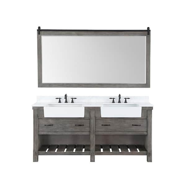 ROSWELL Villareal 72 in.W x 22 in.D x 34 in.H Double Farmhouse Bath Vanity in Classical Grey with Composite Stone Top and Mirror