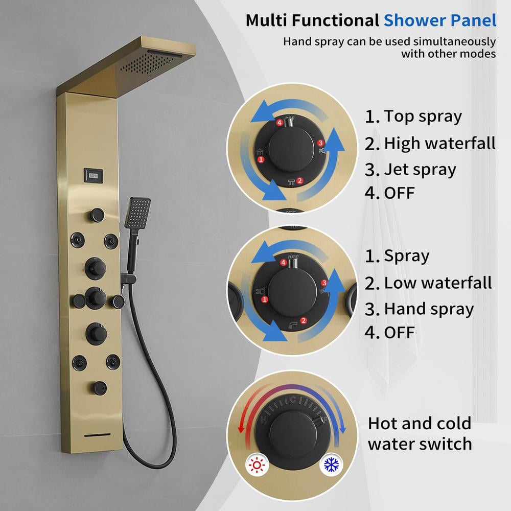 Gold and Black Brass Shower Panel System with Rainfall Shower Head