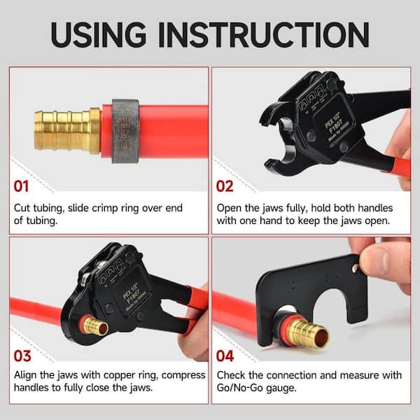 Angle Head F1807 PEX Pipe Crimping Tool for Copper Rings 1/2 and 3