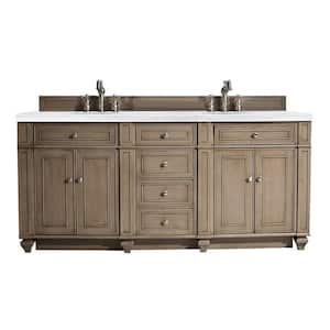 Bristol 72 in. W x 23.5 in.D x 34 in.H Double Bath Vanity in Whitewashed Walnut with Solid Surface Top in Arctic Fall
