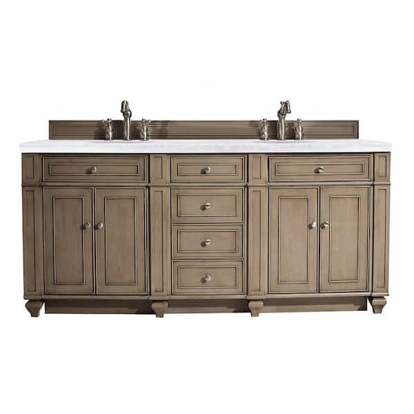 Bristol 72 in. W x 23.5 in.D x 34 in.H Double Bath Vanity in Whitewashed Walnut with Solid Surface Top in Arctic Fall
