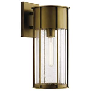 Camillo 18 in. 1-Light Natural Brass Outdoor Hardwired Wall Lantern Sconce with No Bulbs Included (1-Pack)