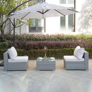 JAZZY 3-Piece Rattan Seating Group with Gray/Ivory Cushions