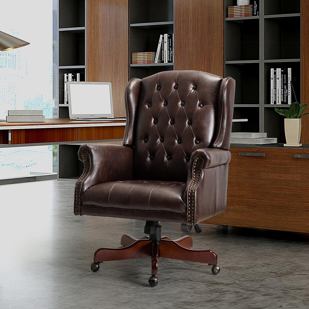 JAYDEN CREATION Micaela Brown Swivel Executive Chair with Nailhead Trim OFHC0212 BROWN The Home Depot