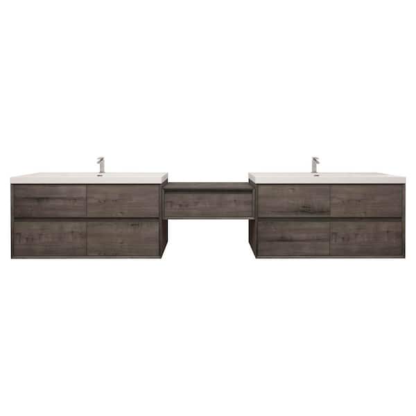 Kingdee 123 in. W x 20 in. D x 26 in. H Double Sink Middle Table Counter Bath Vanity in Smoke Oak with White Acrylic Top