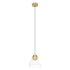 Cerasella 1-Light Brushed Brass Mini Pendant with Clear Glass Shade