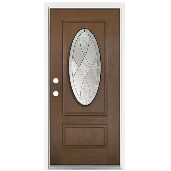 MP Doors 36 in. x 80 in. Medium Oak Right-Hand Inswing Zen Oval Lite Prestige Stained Fiberglass Prehung Front Door
