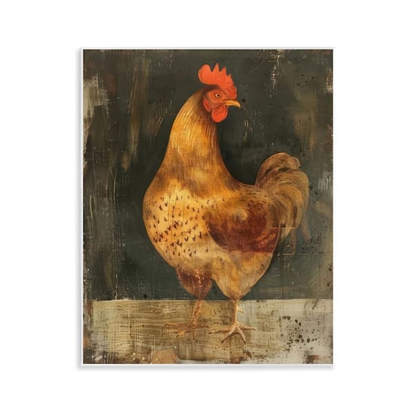 Chicken on Rustic Background by LSR Design Studio Unframed Animal Graphic Art Print 14 in. x 11 in.