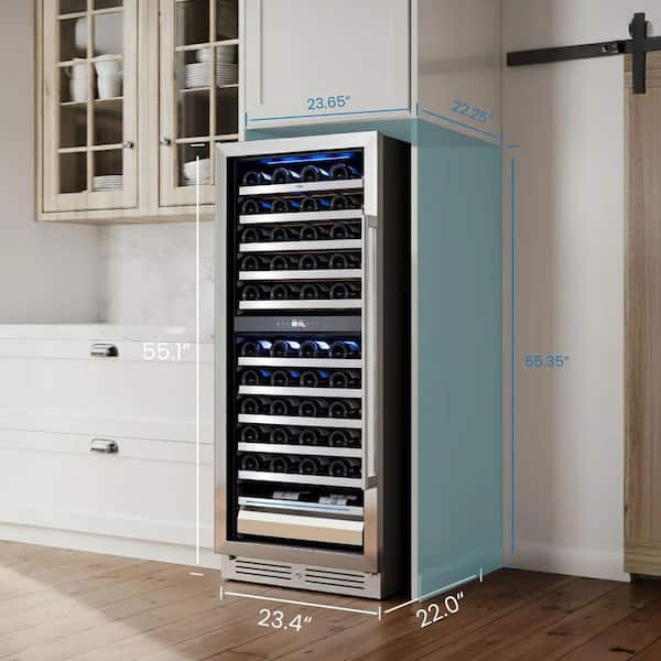 24 in. Dual Zone 89-Bottle Wine Cooler Refrigerator Built-in /Freestanding in Stainless Steel (Left-Hinged)