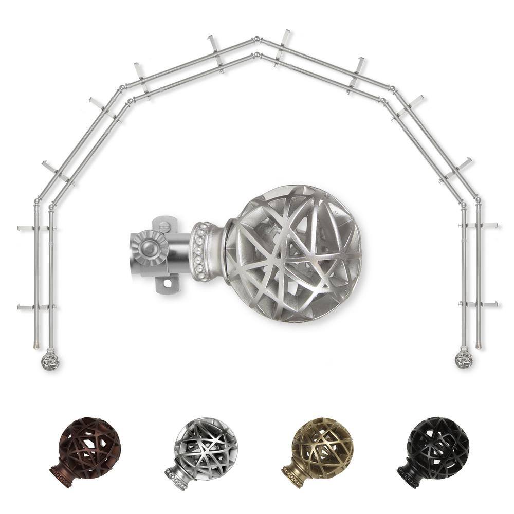 "13/16"" Dia Adjustable 6-Sided Double Bay Window Curtain Rod 28 to 48"" (each side) with London Finials in Satin Nickel" price history on PriceWatchPro