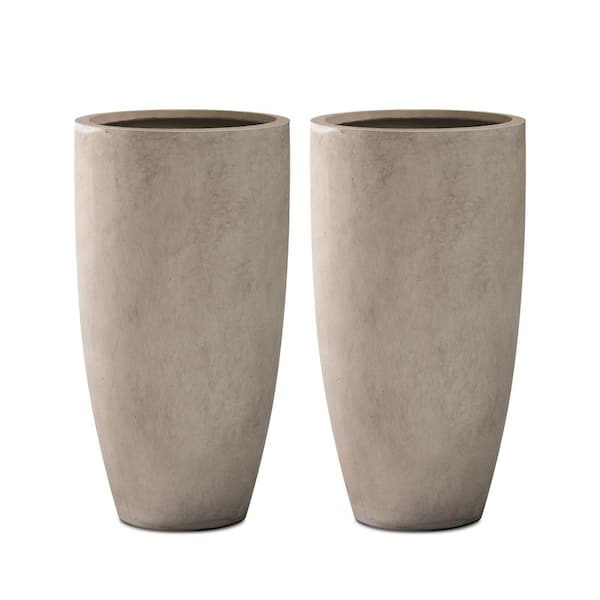 24 in. Tall Concrete Planters Set of 2, Indoor/Outdoor Modern Pots with Drainage and Plug, Weathered Finish