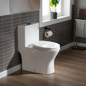 Reo 1-Piece 1.28 GPF High Efficiency Dual Flush Round All-In One Toilet in White with Soft Closed Seat Included