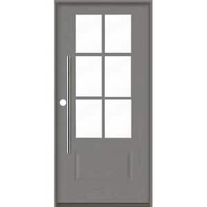 Modern Faux Pivot 36 in. x 80 in. 6-Lite Right-Hand/Inswing Clear Glass Malibu Grey Stain Fiberglass Prehung Front Door