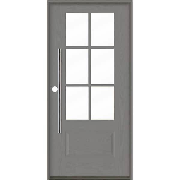 Krosswood Doors Modern Faux Pivot 36 in. x 80 in. 6-Lite Right-Hand/Inswing Clear Glass Malibu Grey Stain Fiberglass Prehung Front Door