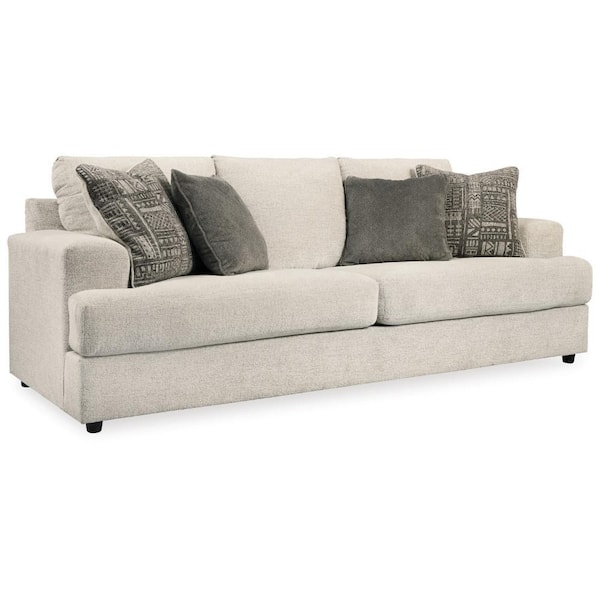 Benjara Tren 96 in. Straight Arm Polyester Rectangle Sofa in Beige, Black and Gray