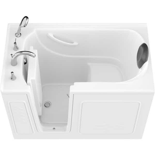 Safe Premier Series 30 in. L x 52 in. W Left Side Drain Soaker Jetted Bathtub in White with Fast Filling Faucet Set