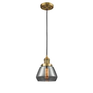 Fulton 1-Light Brushed Brass Cone Pendant Light with Plated Smoke Glass Shade