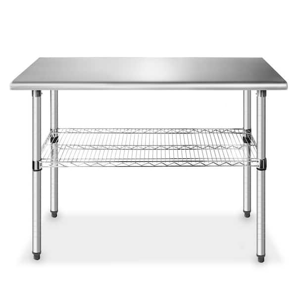 GRIDMANN 49 x 24 in. Stainless Steel Kitchen Utility Table with Bottom Shelf