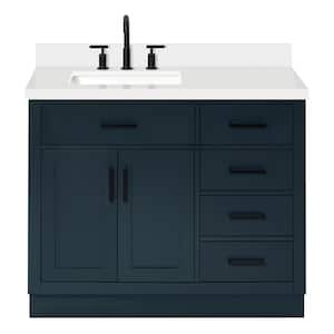 Hepburn 43 in. W x 22 in. D x 36 in. H Bath Vanity in Midnight Blue with Pure Quartz Vanity Top with White Basin