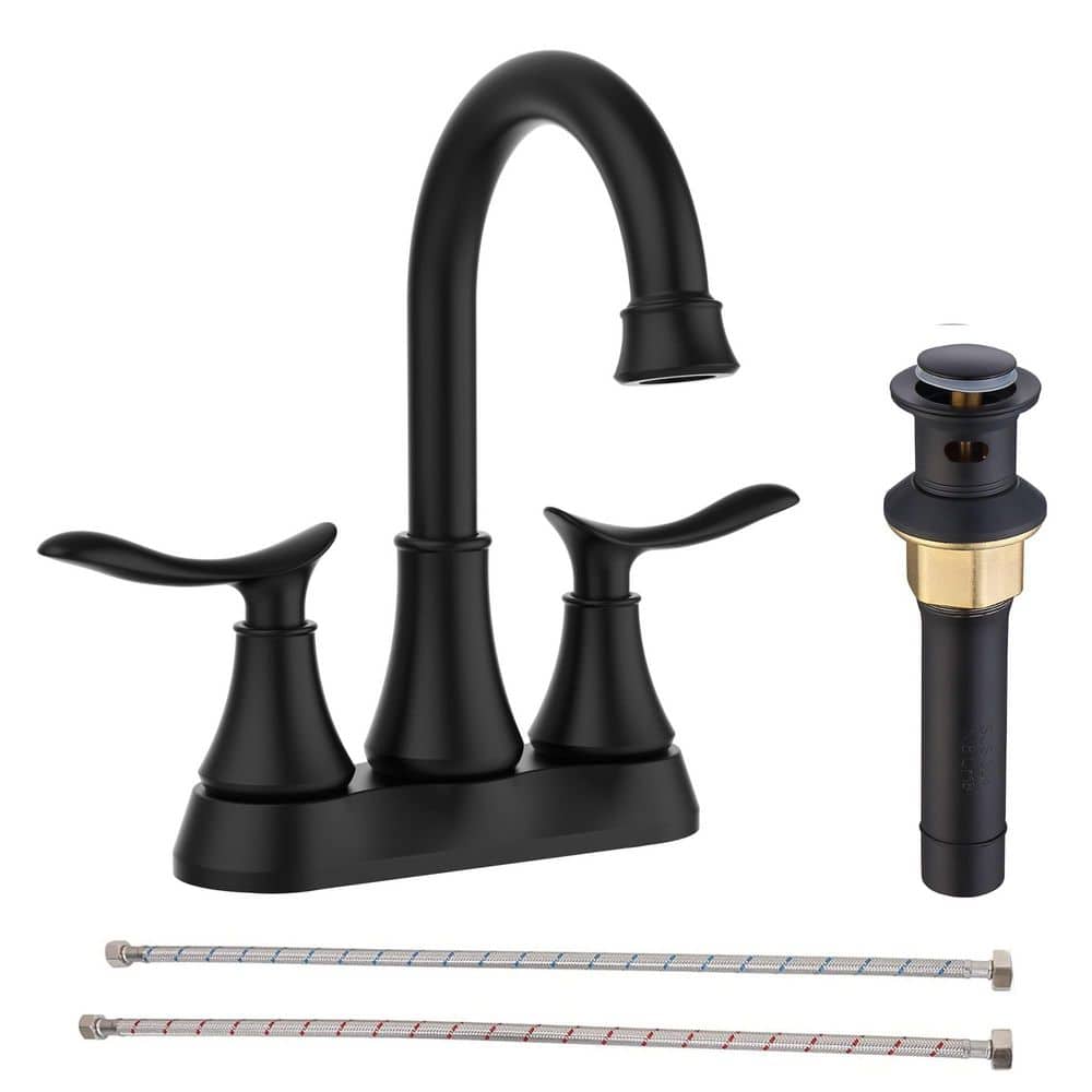 4 in. Centerset 2-Handle High Arc Bathroom Faucet with Drain Assembly 3-Hole Bathroom Vanity Taps in Matte Black price history on PriceWatchPro