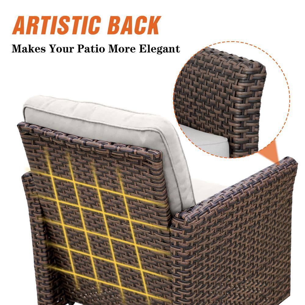 5-Piece Beige Cushioned Brown Wicker Outdoor Conversation Set
