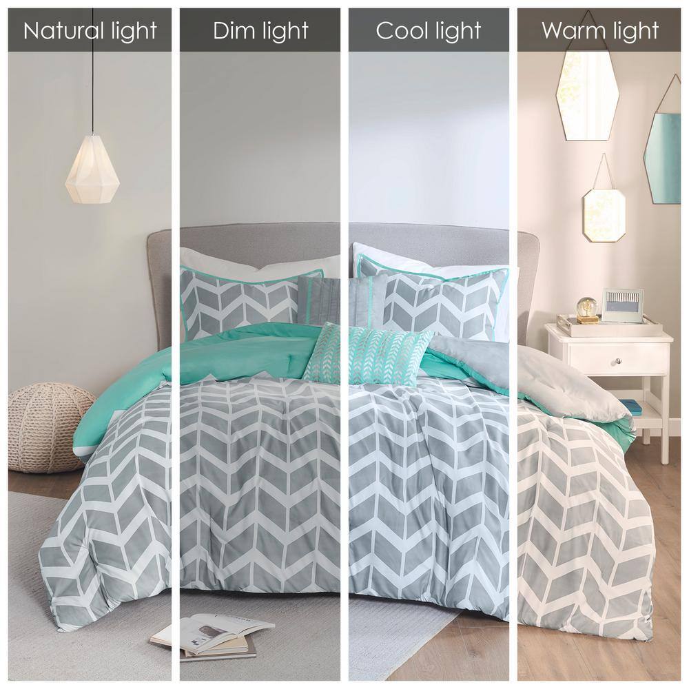 Teal and Gray Microfiber Twin Reversible Comforter Set