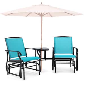 2-Seat Metal Glider Rocker Chair set with Corner Table, Umbrella Hole, Turquoise